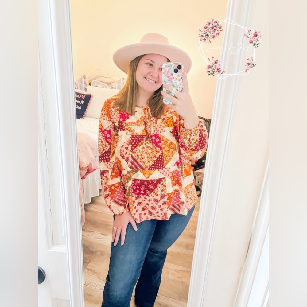 Haptics Patchwork Fall Blouse - Picture 2 of 6